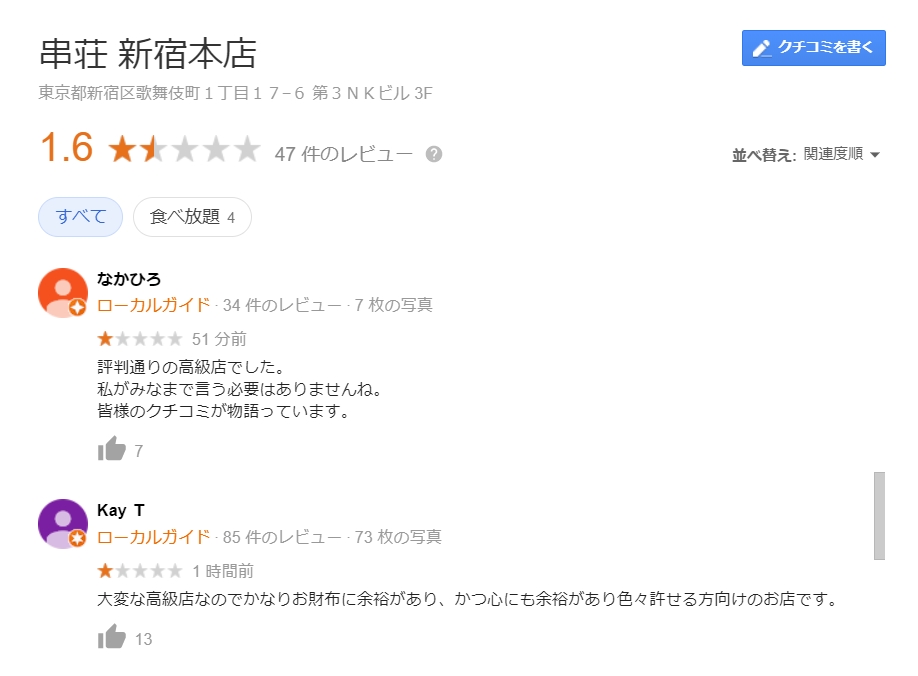 串荘新宿店 Googleレビューと食べログの差www いいパチンコllp 公式ブログ